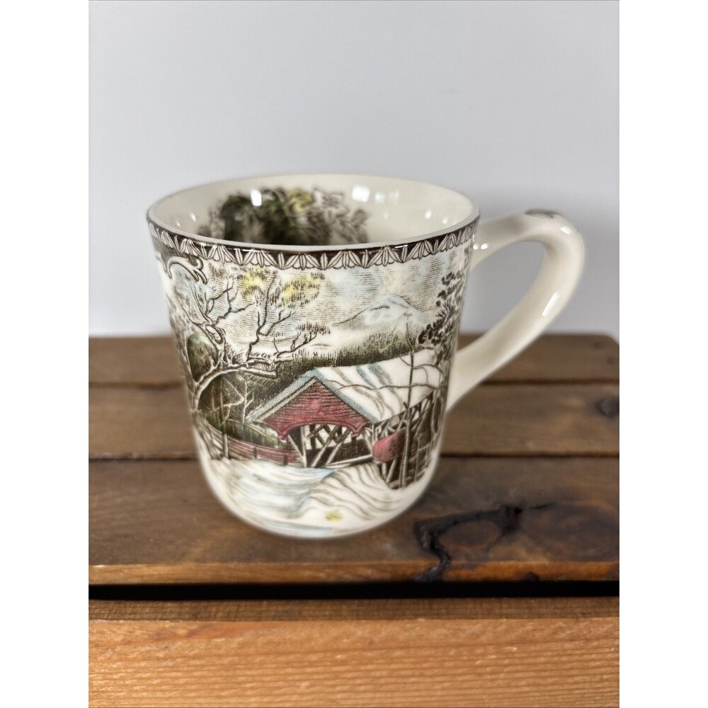 Johnson Bros Friendly Village Covered Bridge Mug England Coffee Cup Vintage